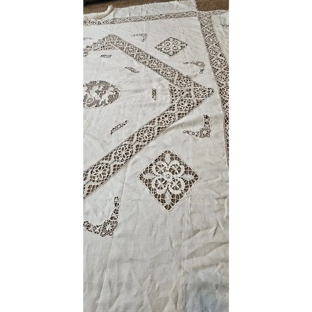 VTG Filet Lace Bedspread Tablecloth Cherubs Angels Putti Cutwork 80x85